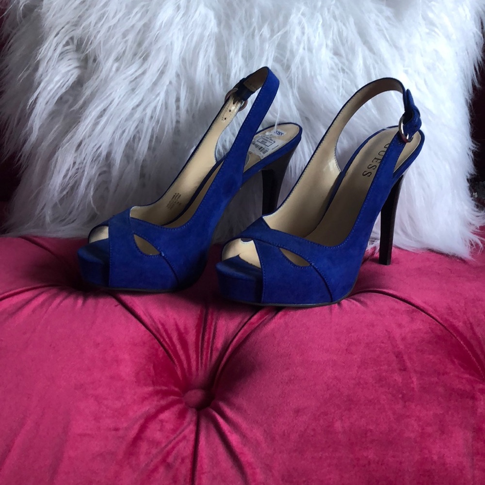 Guess Blue Suede Peep Toe Sandals